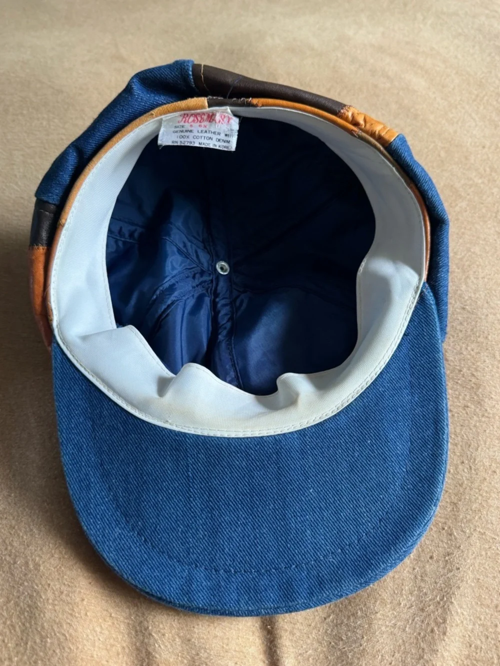 Rare Vintage 70's Leather/denim Applejack Hat - Picture 5 of 6